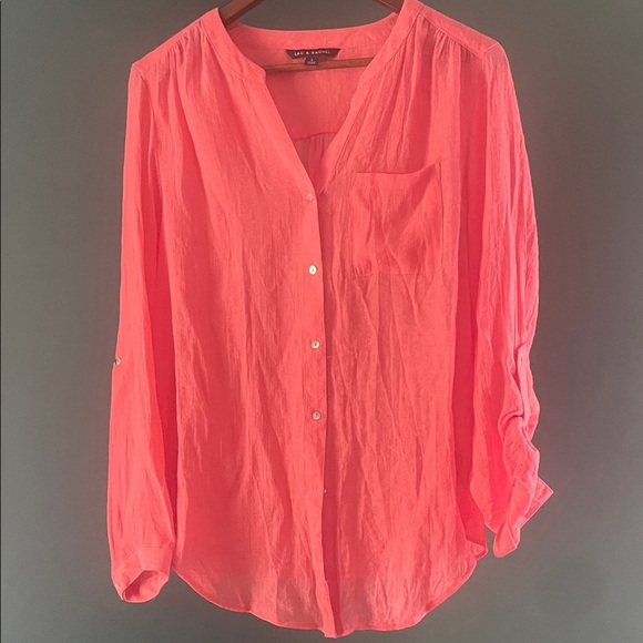 Zac and Rachel Bright Pink V-Neck Blouse - Picture 1 of 5
